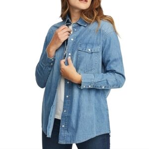 ABLE April Shirt Chambray Oversized Western Womens S Casual Cotton Pearl Snaps